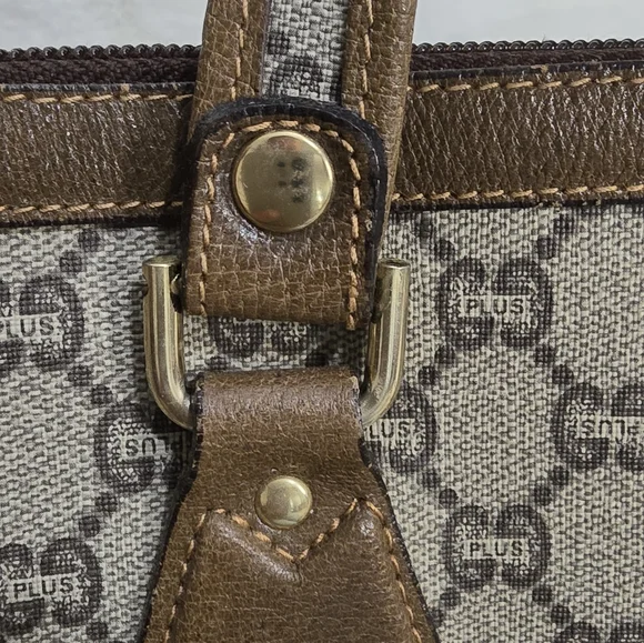 GUCCI GG Plus Canvas Boston Bag PVC Leather Beige - Picture 8 of 16